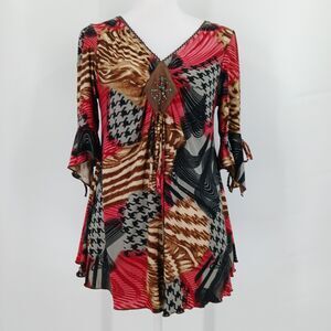 Vintage Michel Abstract Animal Floral Print blouse Top Womens Size small